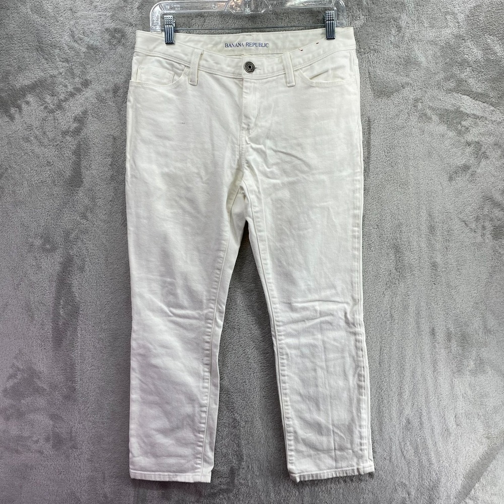 Banana Republic Womens 28S White Denim Cropped Straight Leg Jeans 5 Pocket
